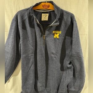 League Men's Charcoal Zip Up Sweater with Yellow Michigan Logo